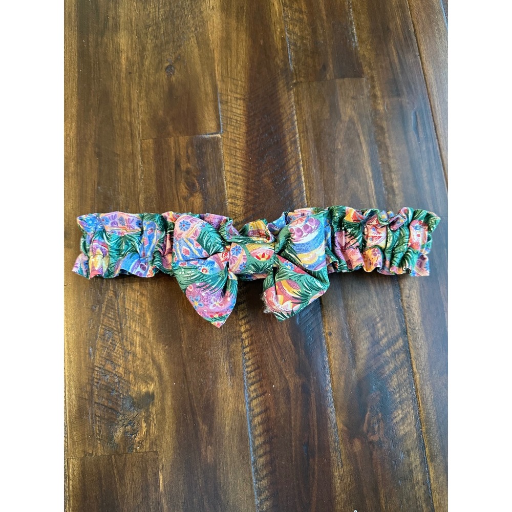 Longaberger Floral Easter Egg Basket Garter Ruffled Bow Accessory Green Pink